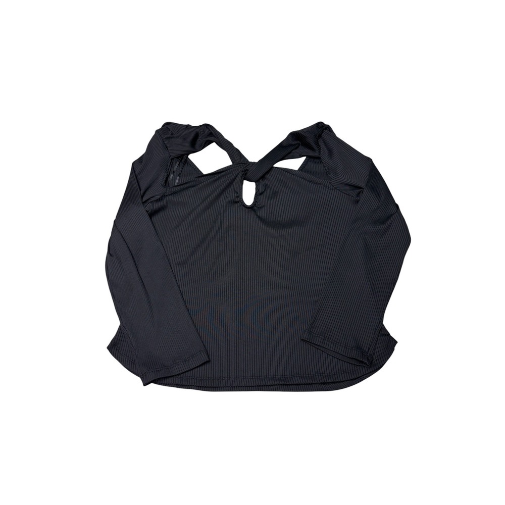 Anthropologie Black Ribbed Twist Back Keyhole Long Sleeve Top Large Womens